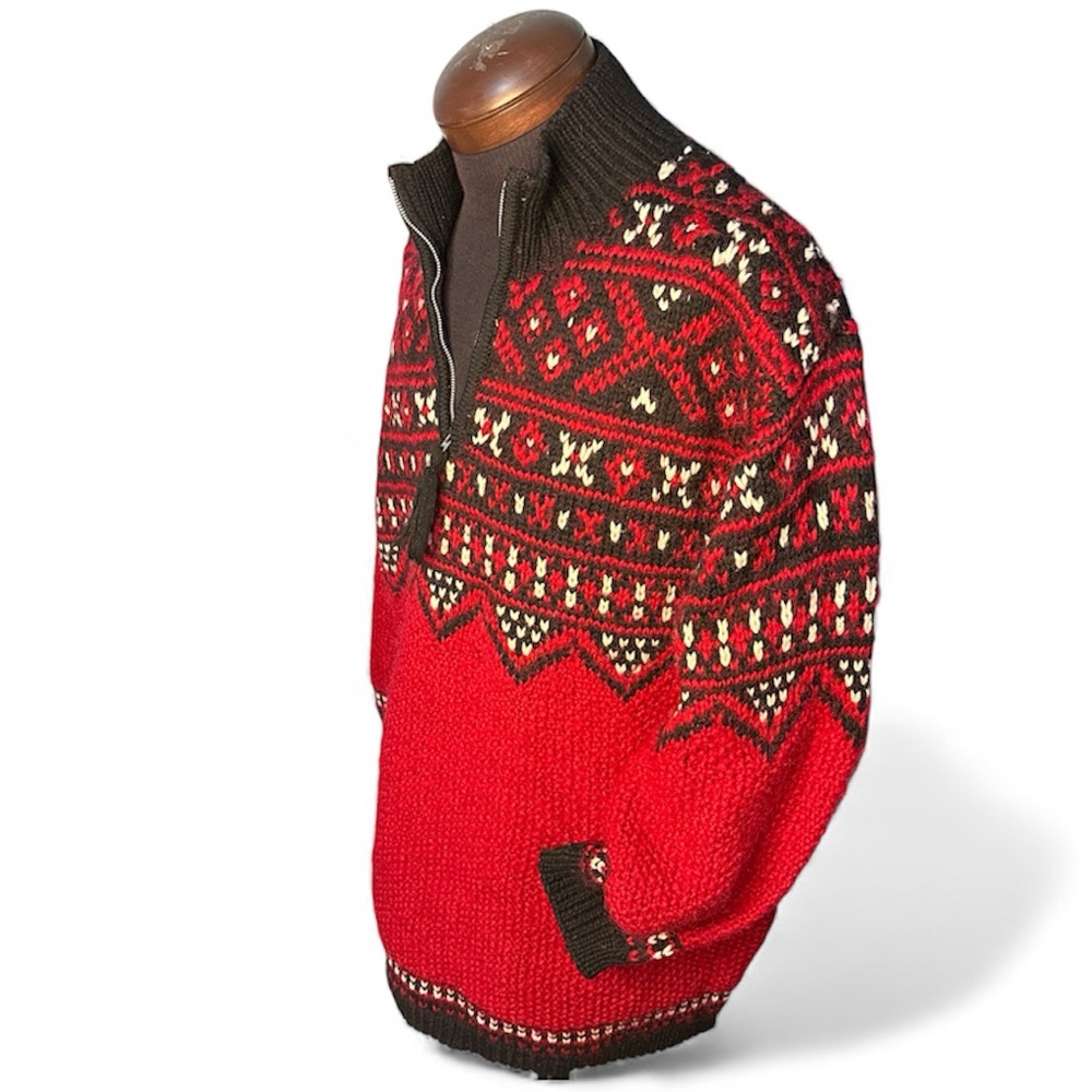 Jones New York Sport Red Black Nordic Wool Blend Half Zip Men’s Sweater Large